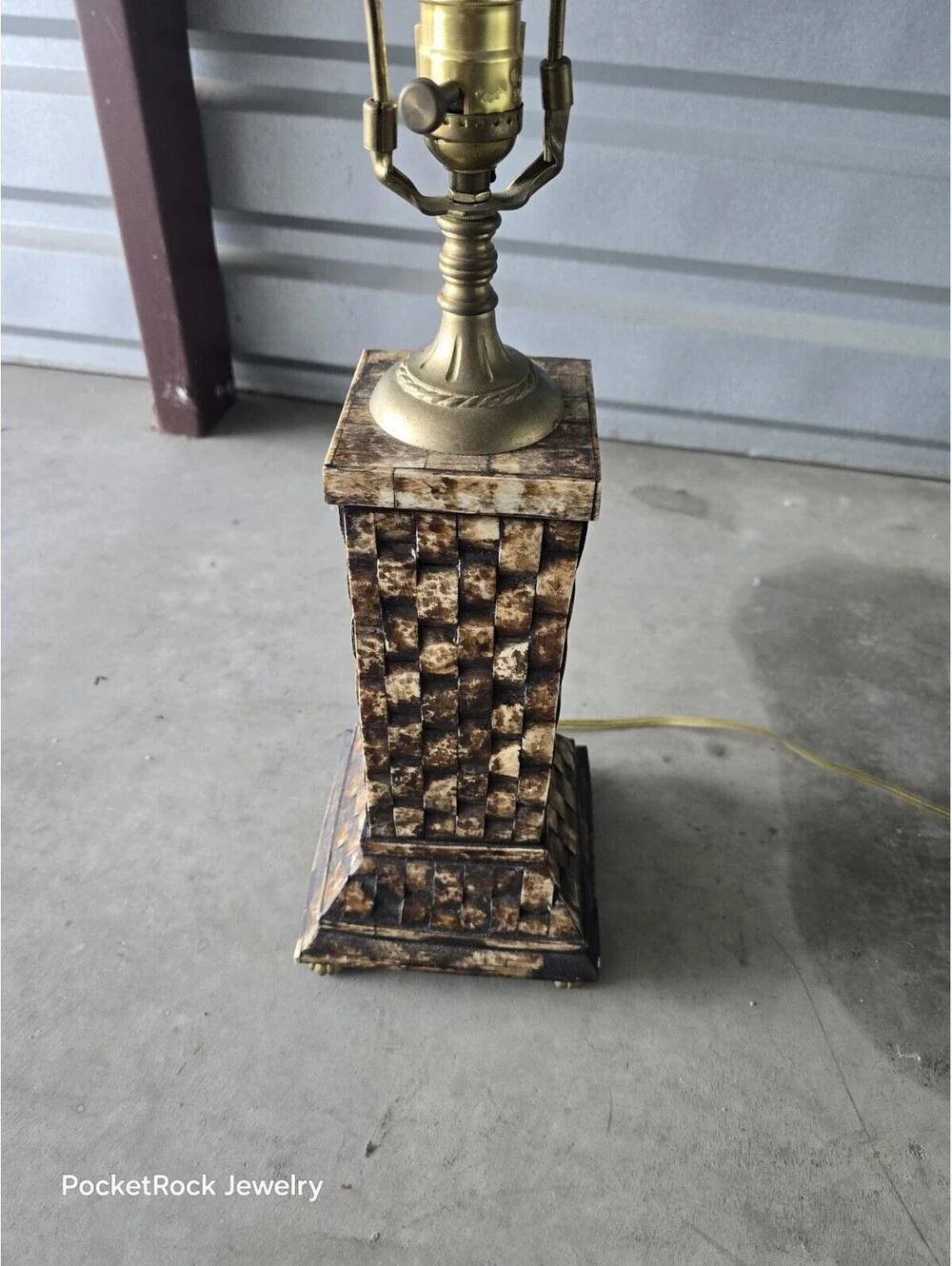 John Richards Bone Tile Brass Lamp 1980-90s 2ft Tall From Base - No Shade